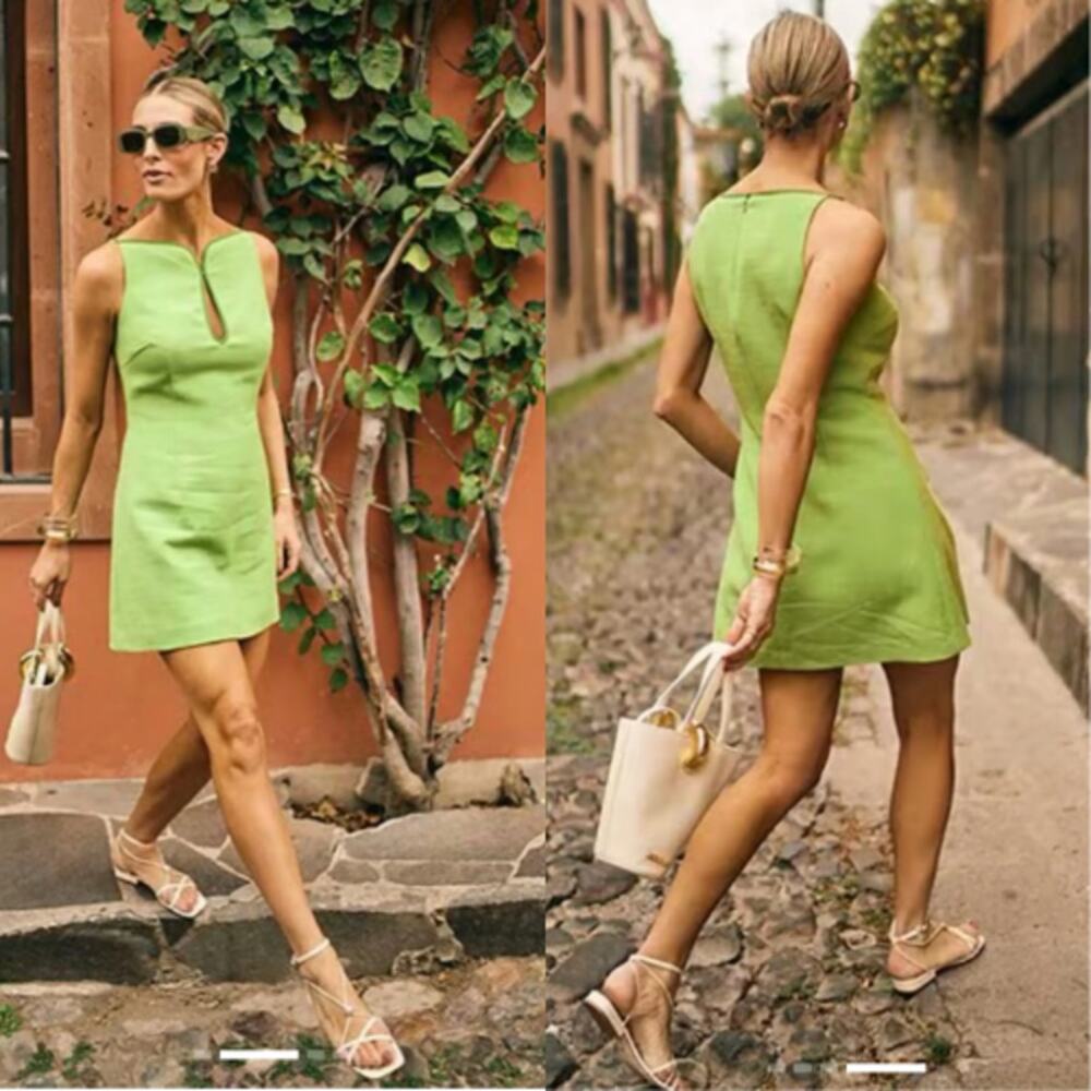 NWT Antonio Melani Marin A-Line Cutout Keyhole Sleeveless Dress Green Size: 0